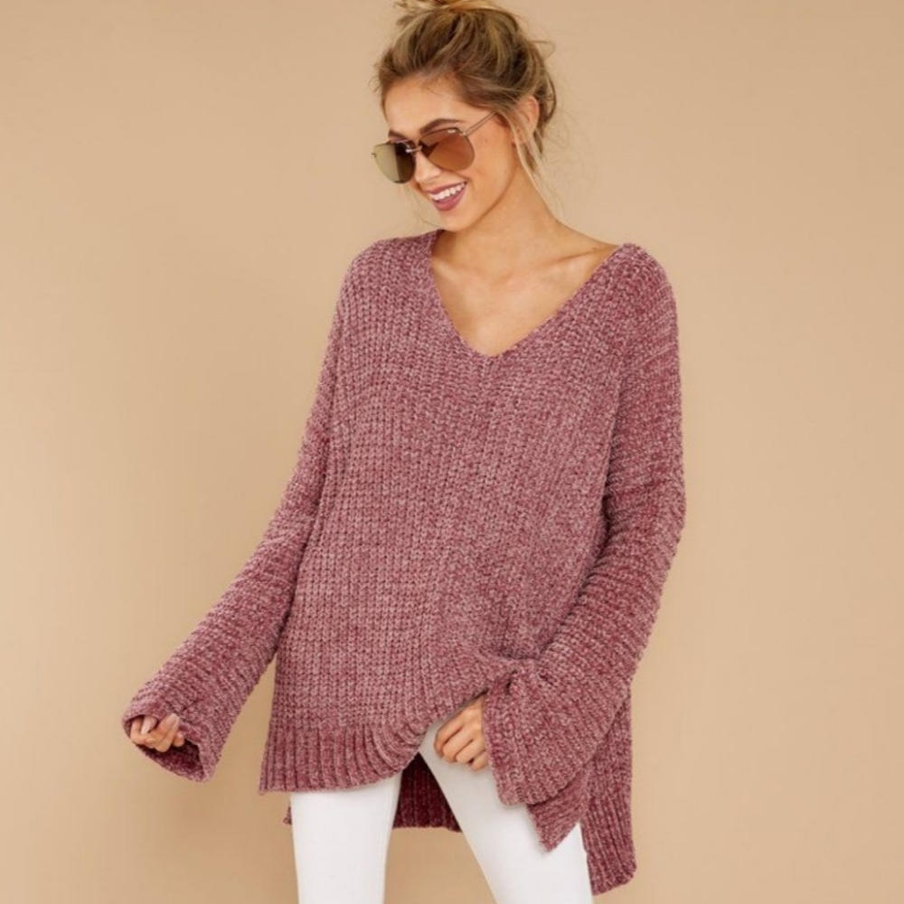 Red Dress Trust In It Rose Chenille Sweater